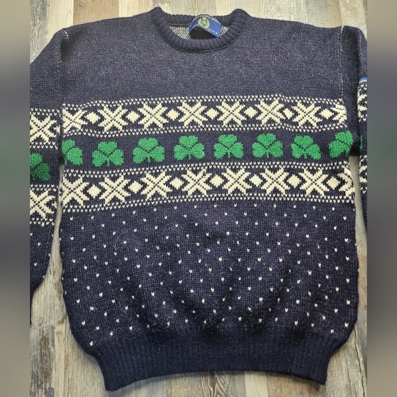 Blarney Castle Designs Sweater Medium Shamrocks Wool Fairisle - Picture 2 of 14